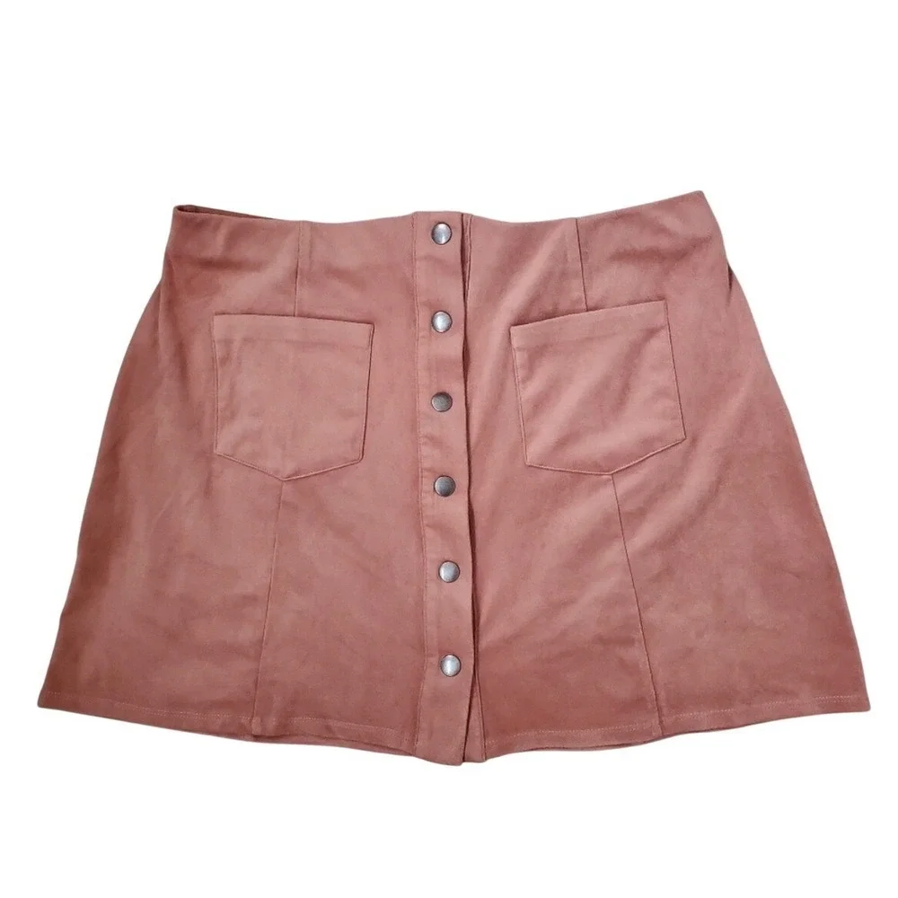 Dusty Rose Faux Suede Button Front Mini Skirt Size Large